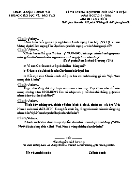 Đề thi chọn học sinh giỏi cấp huyện môn Lịch sử Lớp 8 - Năm học 2015-2016 - Phòng GD & ĐT Lương Tài (Có đáp án)